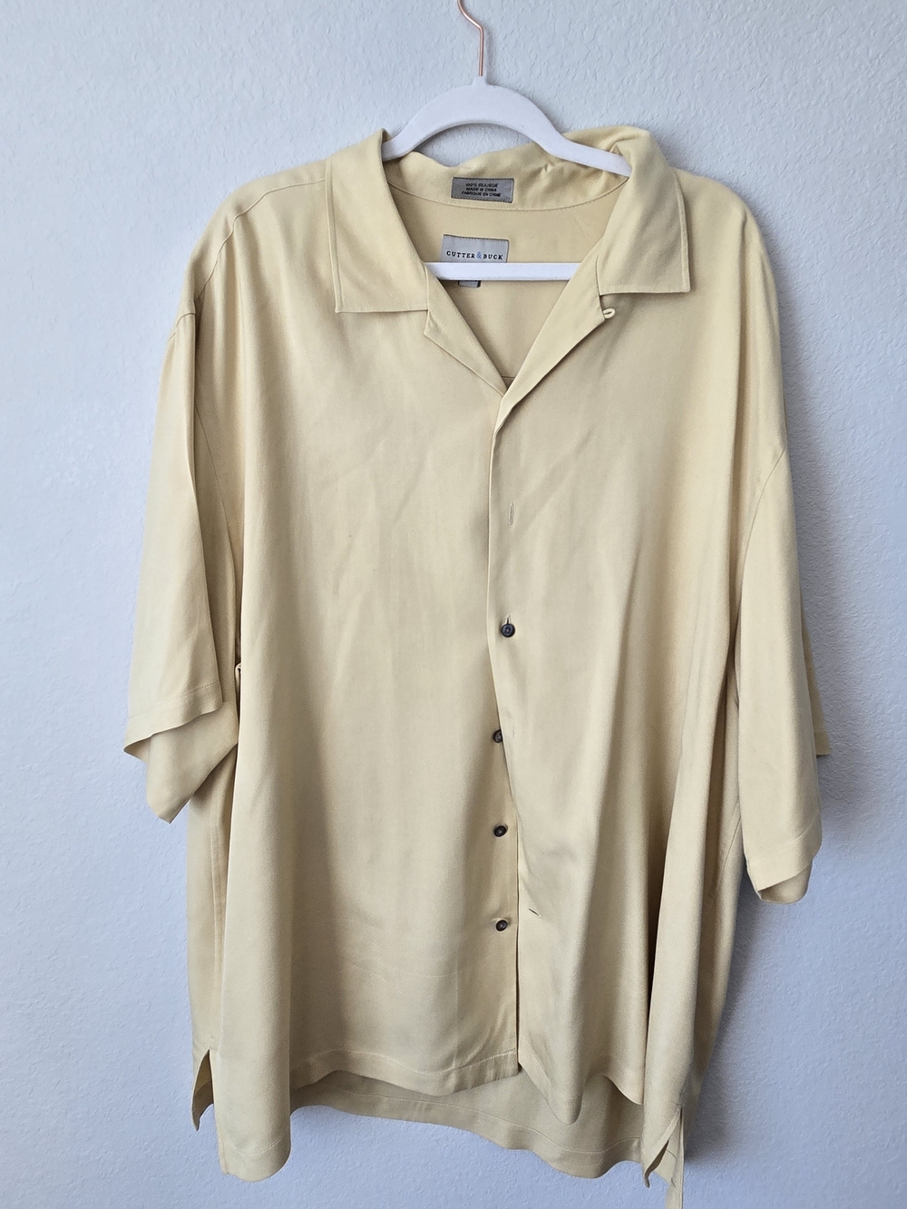 Cutter & Buck Pale Yellow Relaxed 100% Silk Button Shirt